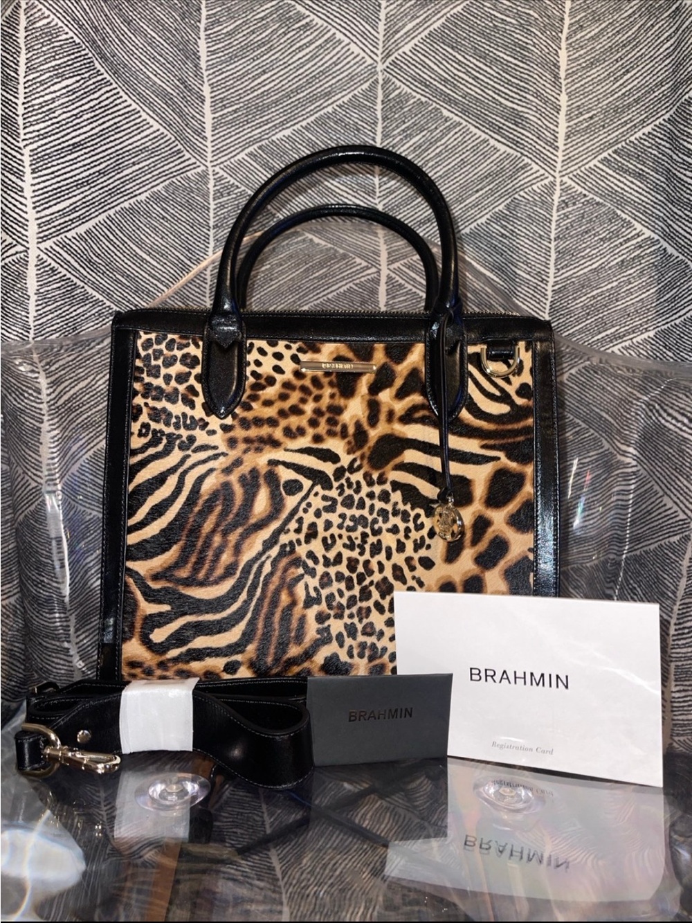 Brahmin Animal Print Satchel with Black Trim